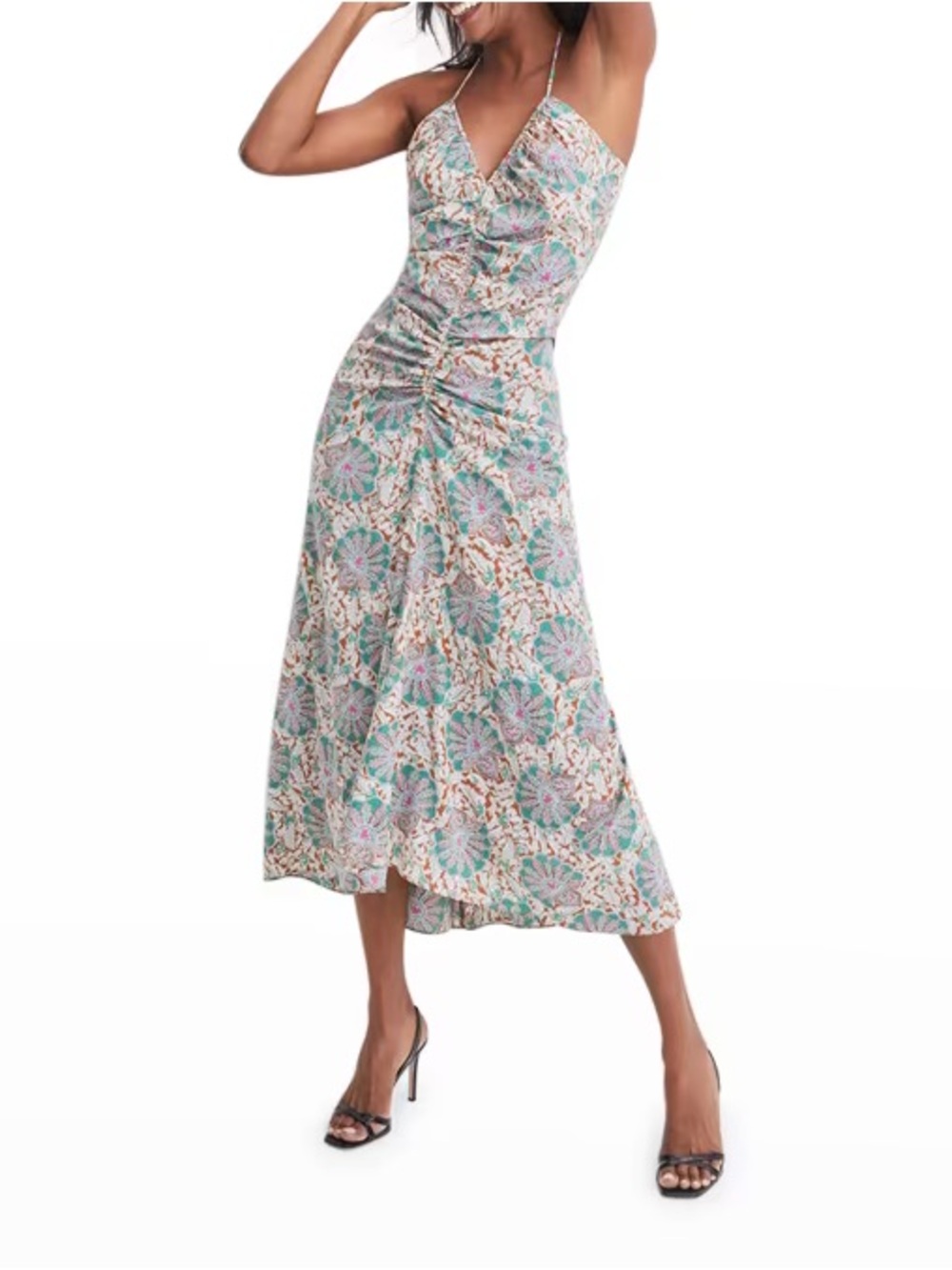 Aldana Printed Ruched Halted Midi